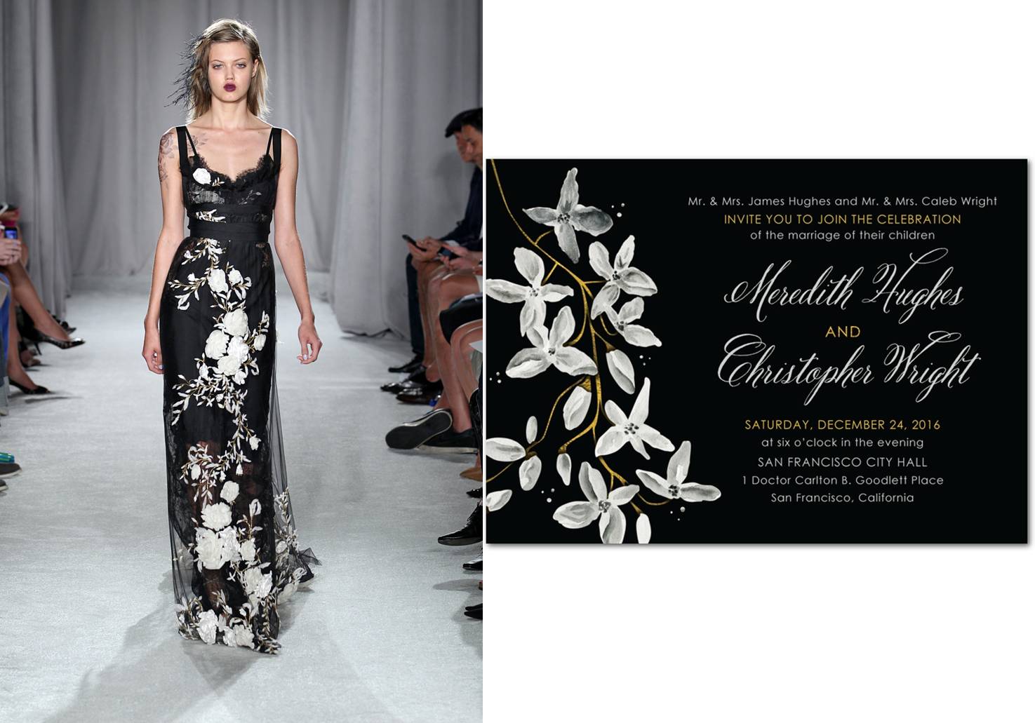 PHOTO: Wedding Paper Divas Night Blooms, inspired by Marchesa Gown.