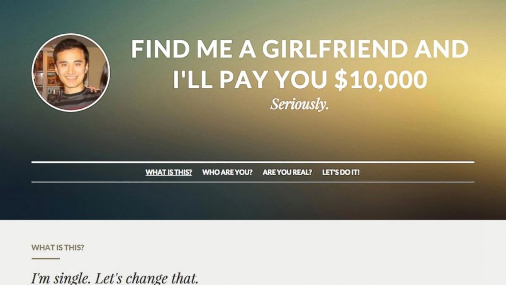 PHOTO: The website of Ren You, who has offered $10,000 to anyone who can find him a long-term girlfriend.