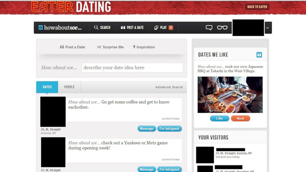 PHOTO:  A screenshot of HowAboutWe.com's Eater homepage.