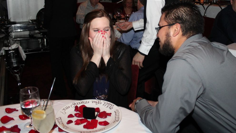 Erick Fierro, 26, proposed to his now-fiance Sedona Thompson, 21, at Eiffel Tower Restaurant on Jan. 31, 2015.