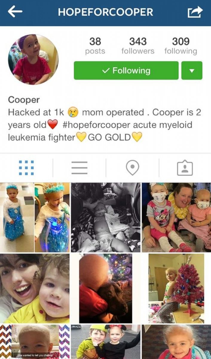 PHOTO: The @hopeforcooper account was removed from Instagram on January 6th, 2015. 