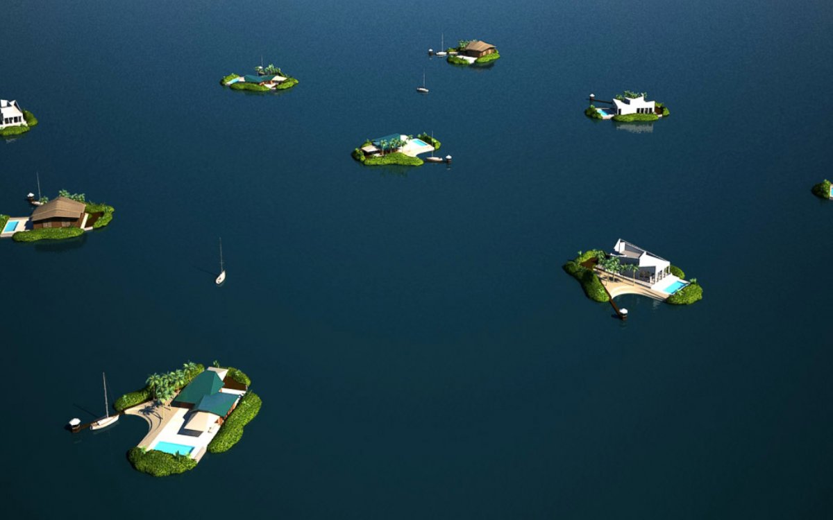 PHOTO: A rendering shows the design for a group of floating islands to be constructed in the Maldives.