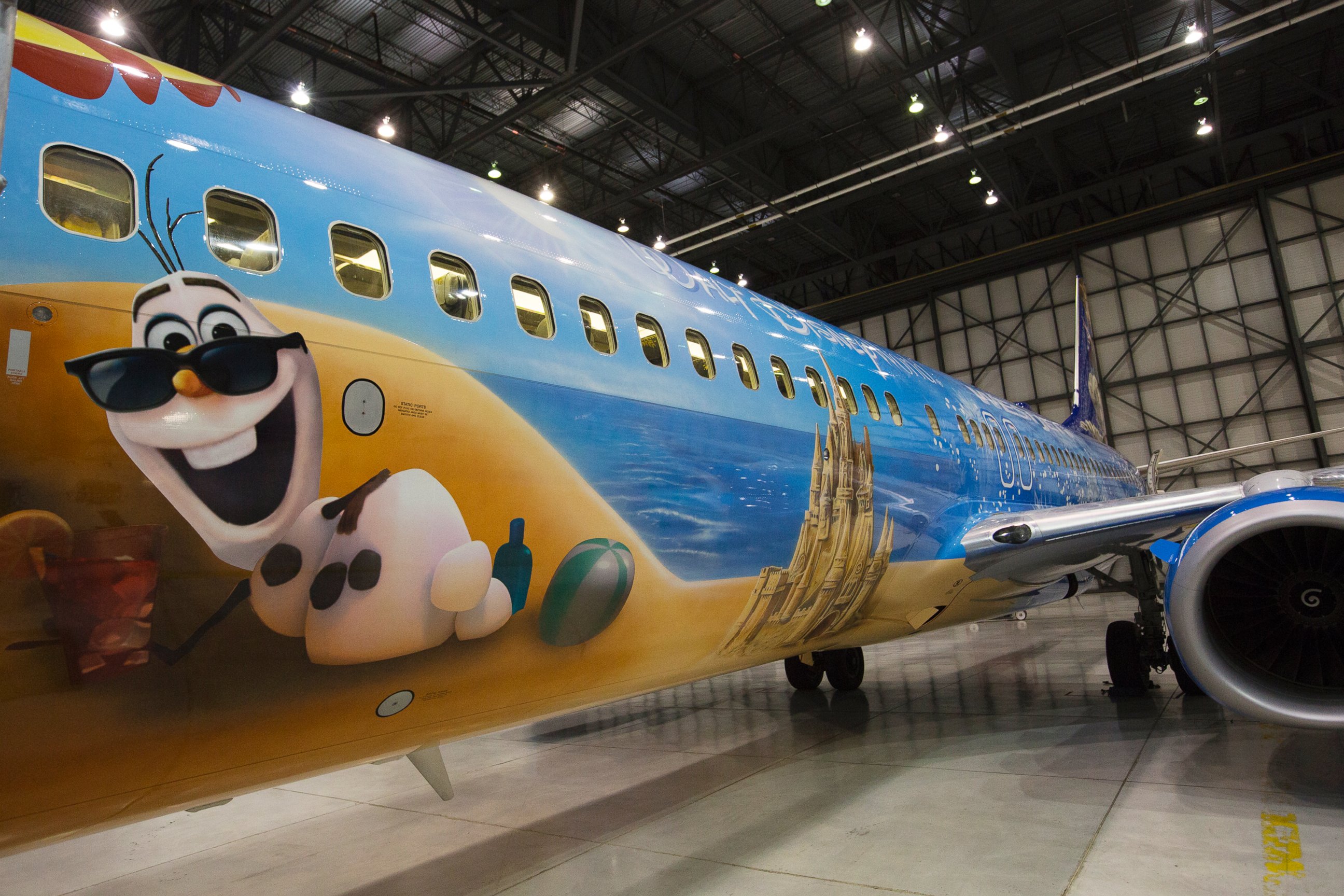 PHOTO: On Oct. 18, 2015, WestJet announced a custom-painted aircraft decorated with characters from the Disney film, "Frozen." 