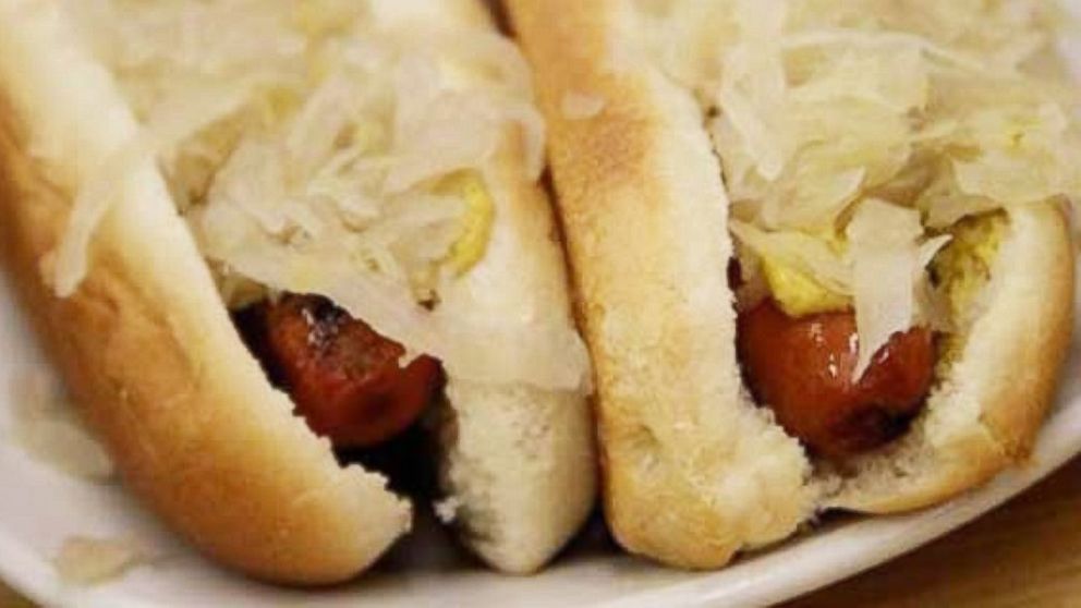 The classic New York City hot dog is produced by Sabrett, Nathan’s, or Hebrew National and usually finished with mustard and sauerkraut.
