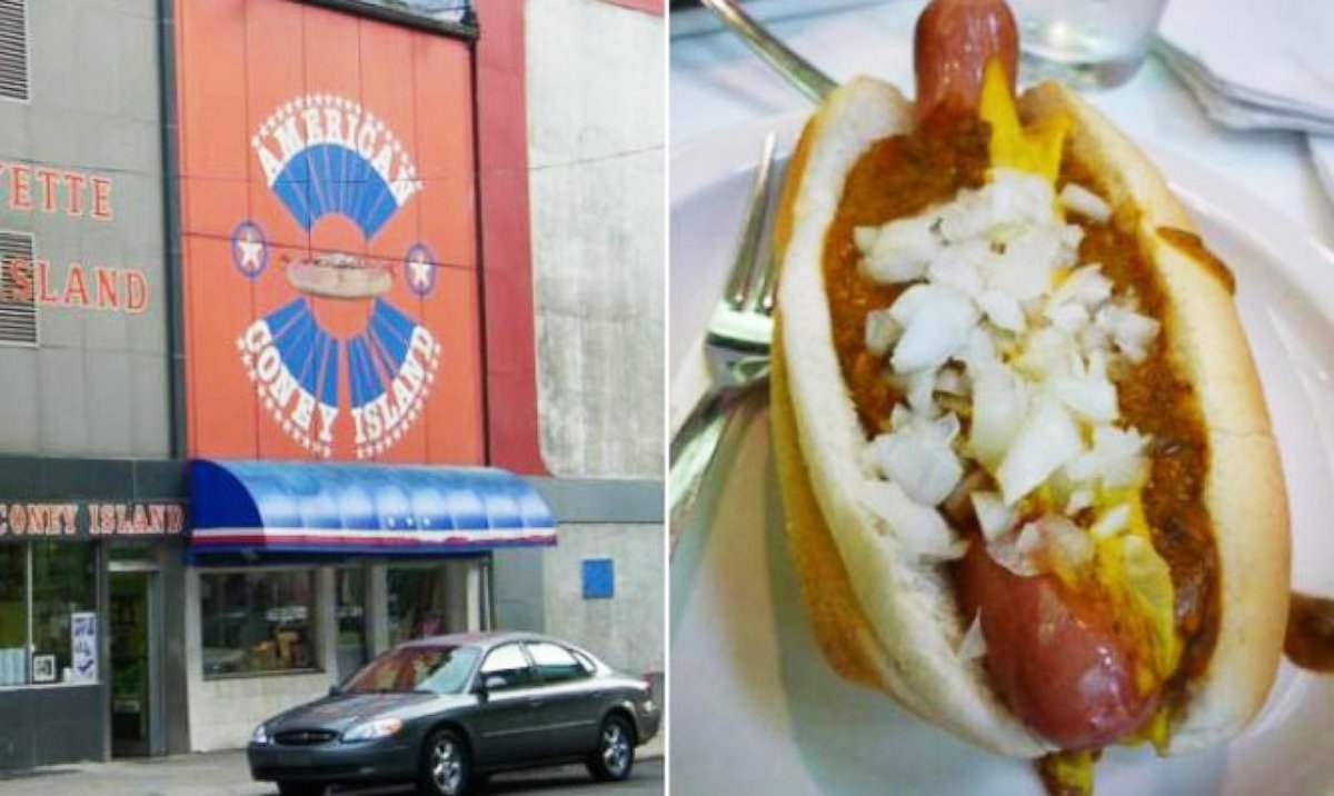 PHOTO: Detroit's Coney dogs have natural casing and are topped with a soupy chili sauce, yellow mustard, and raw white onions.