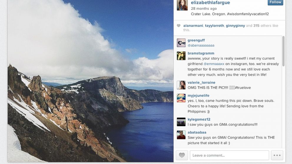 PHOTO: Denis LaFargue began commenting on Elizabeth Wisdom's Instagram feed when he recognized one of the sites she had visited on a family vacation.