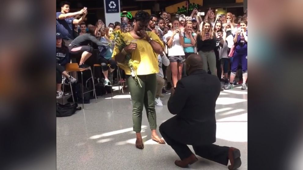 James Irvin enlisted the help of Penn State University students to help him propose to Duquina Johnson, a Resident Life Coordinator at the school.