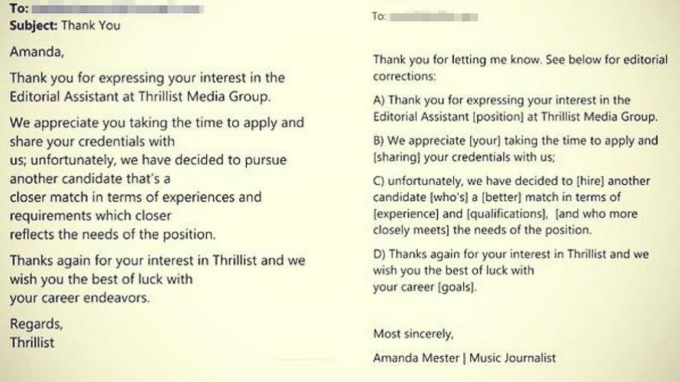 Woman Returns Job Rejection Email With Corrections - ABC News