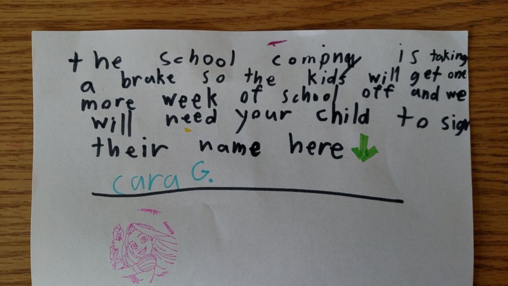 Cara Grimard, 7, wrote a prank letter to her father that went viral over the weekend. 