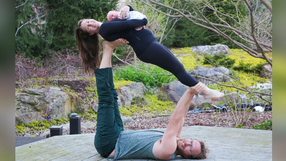 Lizzy Tomber practiced acroyoga up until four days before her son's birth in February.