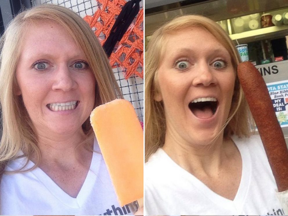 PHOTO: Mandy Colten eating a dreamsicle and a corn dog.