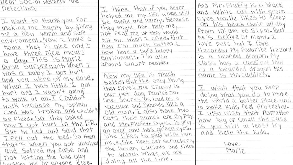 PHOTO: 8-year-old Marie Suprenant wrote an open letter to the social workers who helped her after she was abused as an infant.