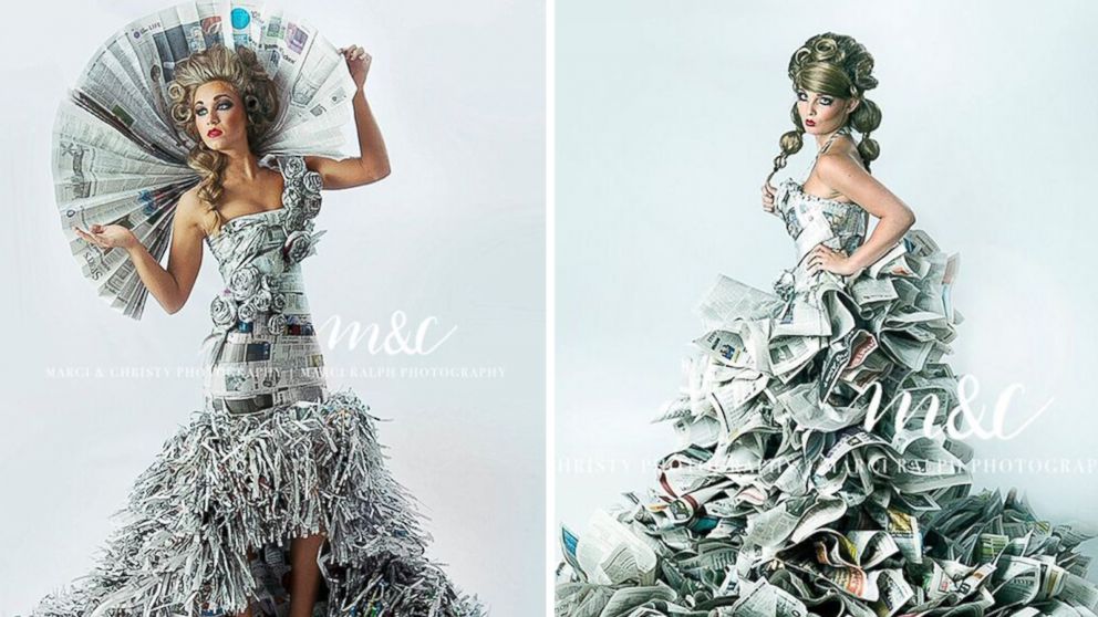 Marci Ralph and her daughter Christy Maiquez, of Camby, Indiana, constructed gowns made out of newspapers.