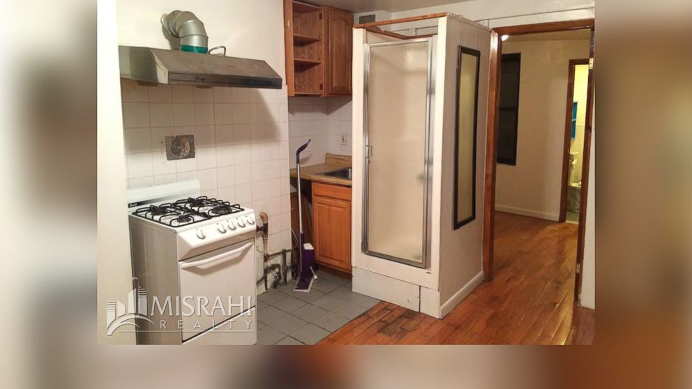 An undated handout photo shows a New York City apartment with a shower stall in the kitchen located in the Lower East Side neighborhood of Manhattan.