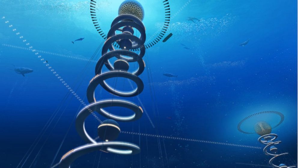 Shimizu Corporation's concept explores the integration of humans with the ocean and deep sea with structures such as the one shown in this handout image.