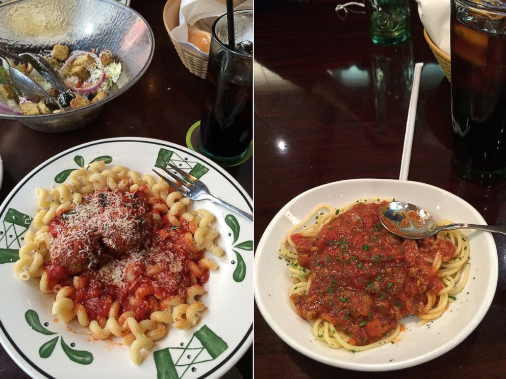 PHOTO: A full-sized plate of pasta versus the miniature version.