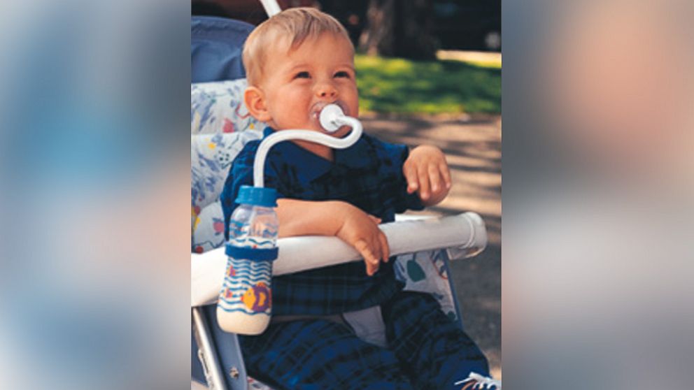 The Pacifeeder provides hands-free feeding for babies.