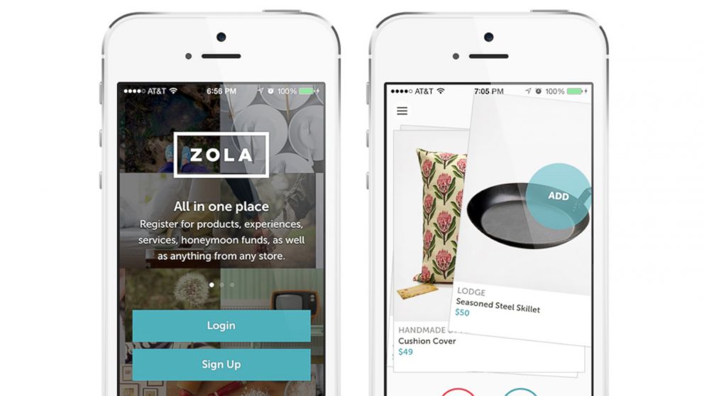 The Zola app lets couples add gifts to their registry from multiple stores. 