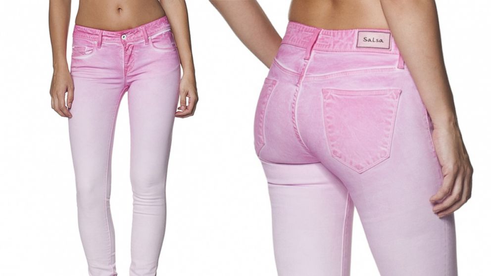 A Spanish clothing company has created a line of "fragrance jeans." This pink pair smells like strawberry. 