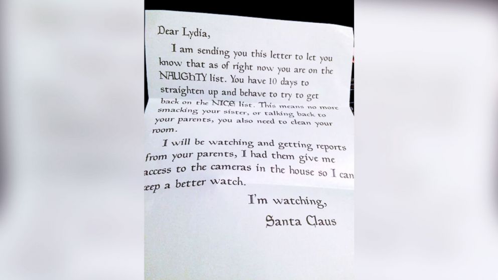 Kandi Sue Vincent of Evansville, Indiana wrote a letter from Santa to her daughter, Lydia.