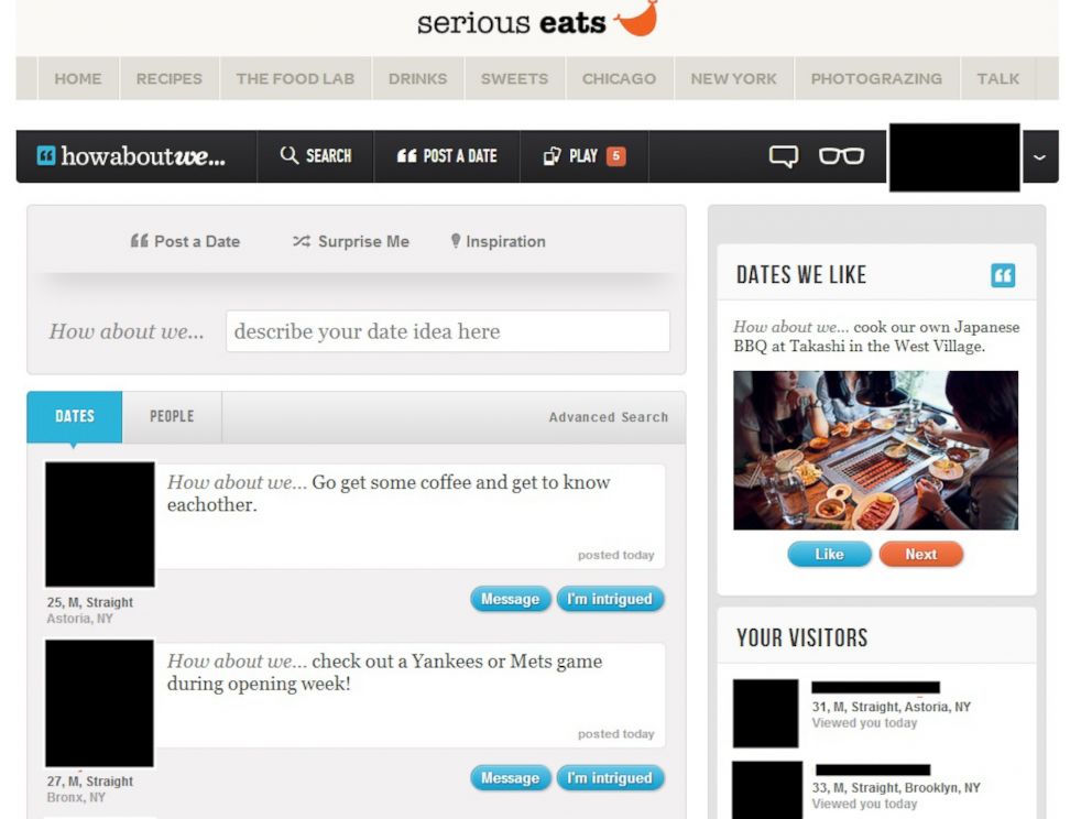 PHOTO: A screenshot of HowAboutWe.com's Serious Eats homepage.