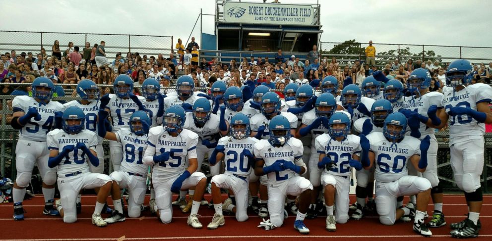 PHOTO: On September 9, the football team at Hauppauge High School in New York hosted a "Rock the Socks" event where friends, family and students all wore socks on their hands for 6-month-old Makenzie Cadmus, of Hauppauge.