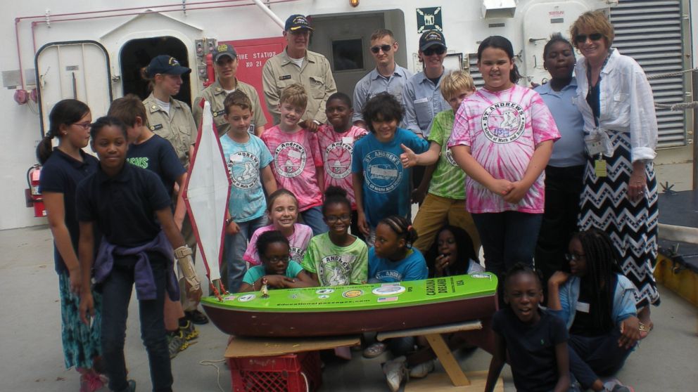 Students at St. Andrew's School of Math and Science in Charleston, South Carolina ready for their boat to set sail.
