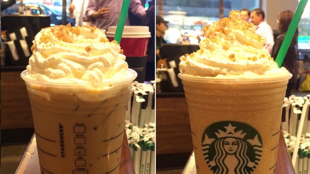 PHOTO: An iced chestnut praline latte and a chestnut praline frappuccino.