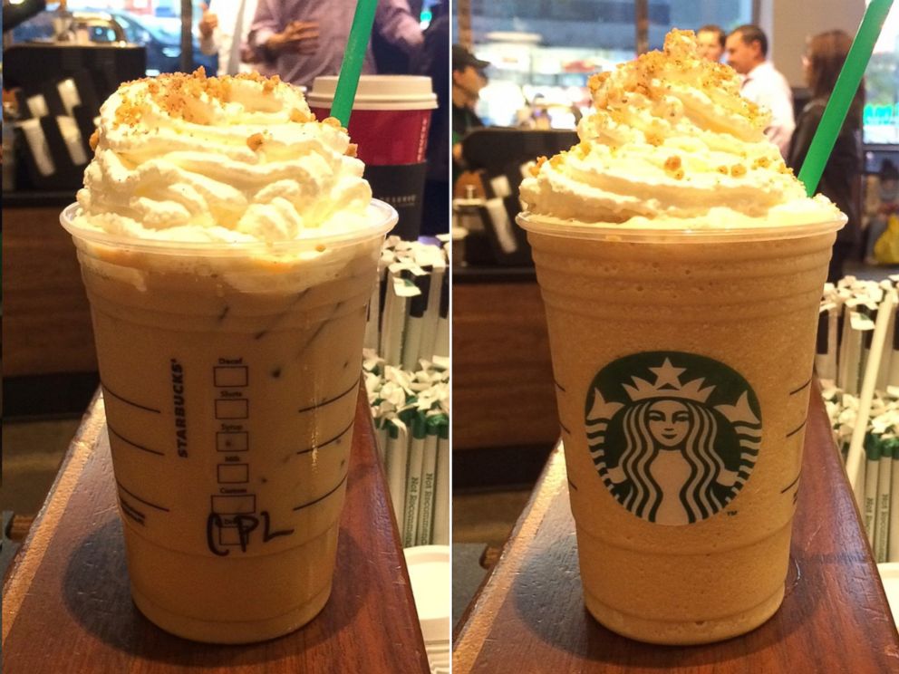 PHOTO: An iced chestnut praline latte and a chestnut praline frappuccino.