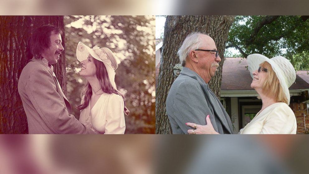 Carolyn and Dexter Johnson of Katy, Texas, recreated their wedding photos for their 40th wedding anniversary.
