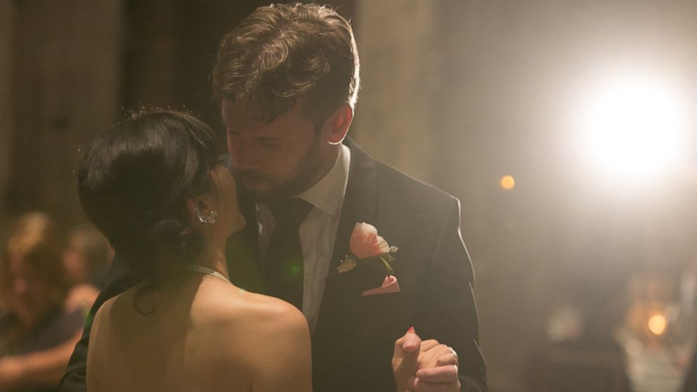 Joanna Prisco and Kai MacMahon take the floor for the first dance on their wedding day.