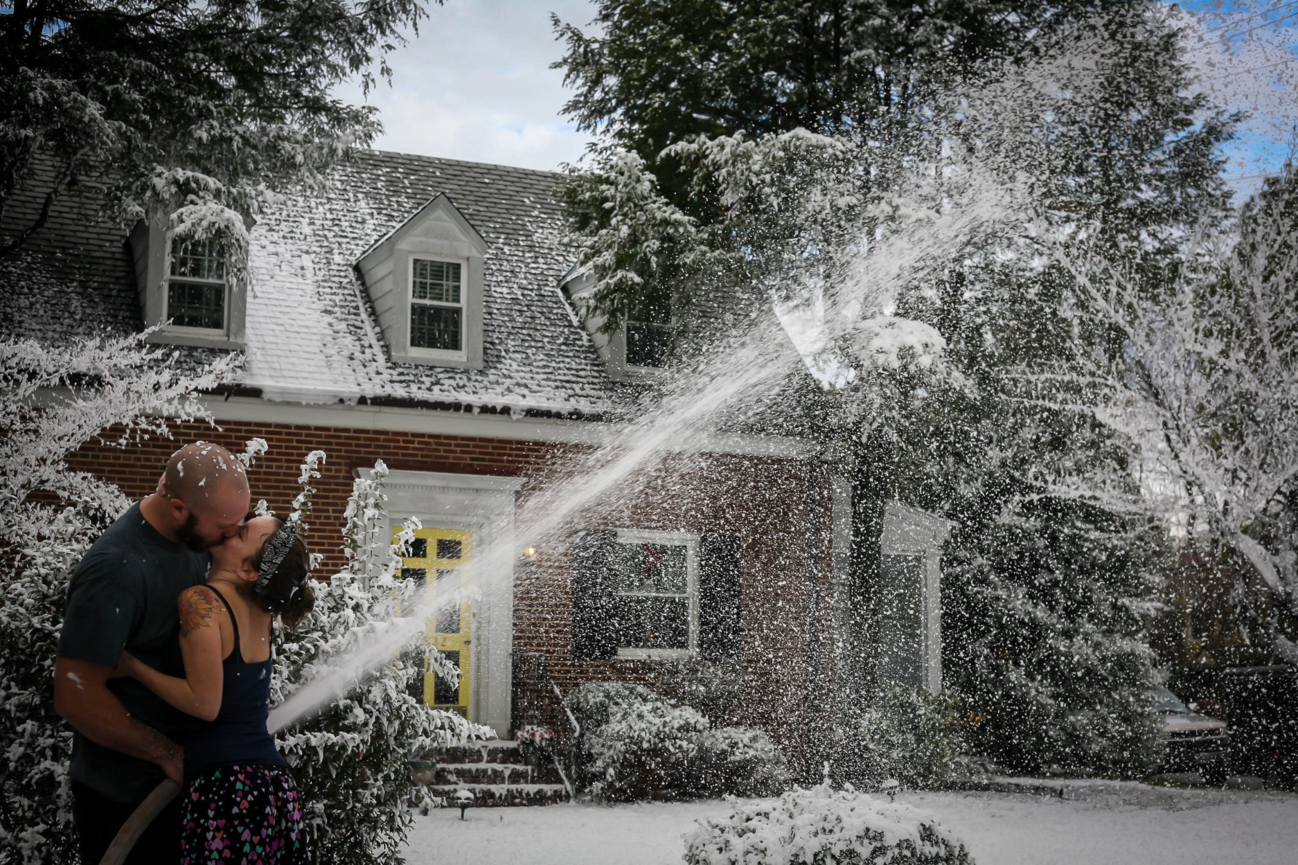 PHOTO: Trevor Smithson used fake snow to create a white Christmas for his wife, Kourtney, in Richmond, Virginia.