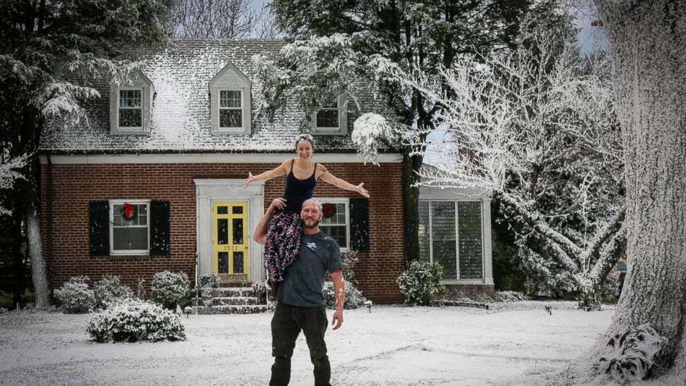 Trevor Smithson used fake snow to create a white Christmas for his wife, Kourtney, in Richmond, Virginia.