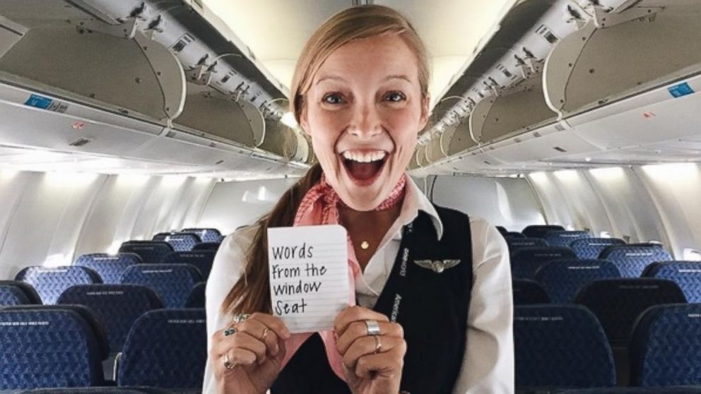 American Airlines flight attendant, Taylor Tippett, 22, leaves words of encouragement on little slips of paper for her passengers to discover. 