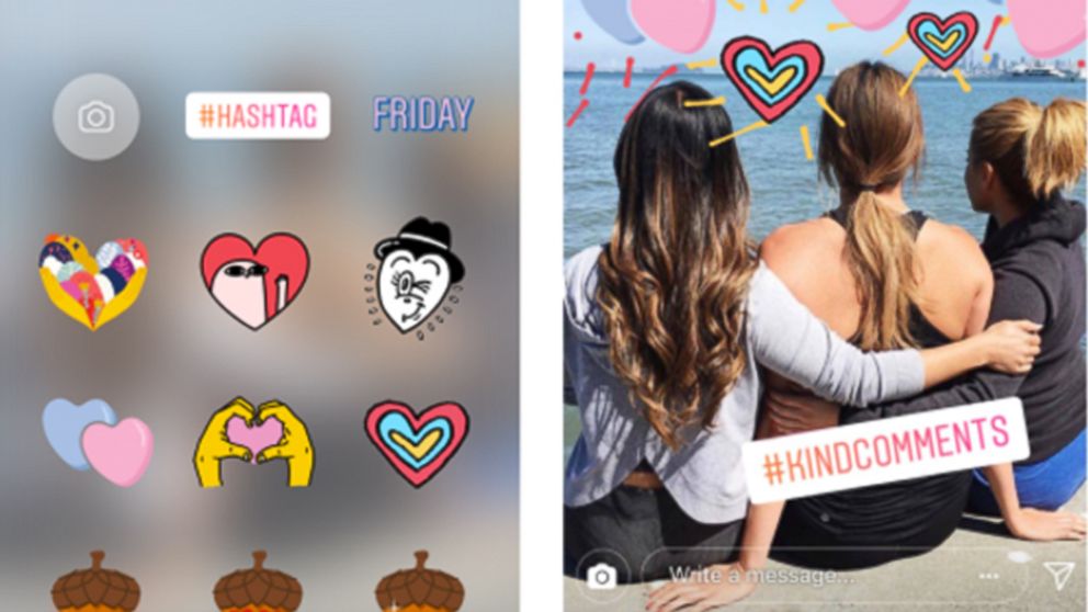 PHOTO: An illustration on the Instagram Blog which shows the kindness walls and stickers that they will be encouraging others to use. Instagram has announced that they have unveiled new settings to help fight cyberbullying.