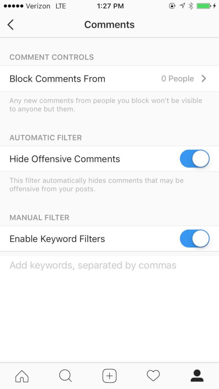 PHOTO: Instagram has keyword filters that allow you to block out specific words.
