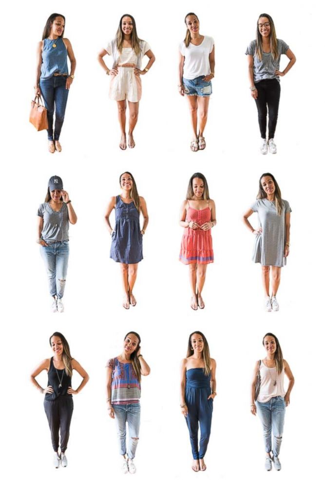 PHOTO: Various outfits created by blogger and mother of two Jessica Rice's capsule closet.