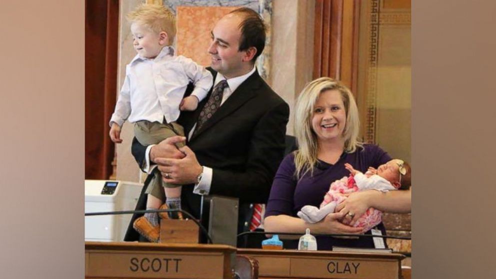 PHOTO: Congresswoman Megan Jones first day back in Des Moines at work after giving birth to her daughter, Alma. 