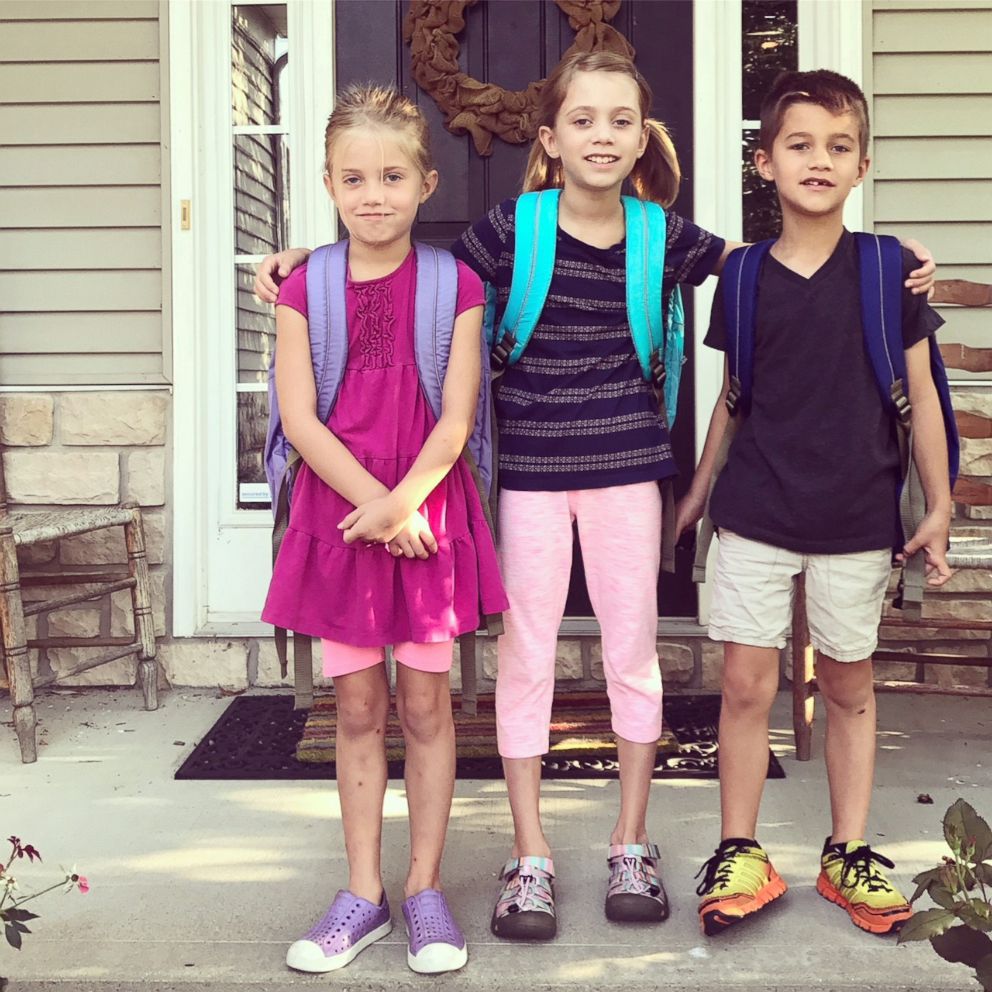 PHOTO: Madelyn Gerker, 9, seen in an undated photo with her two siblings, Henry and Clara, both 7. Madelyn showed an interest in wanting to have a sidewalk built on what they considered an unsafe road that she and her siblings take when walking to school.