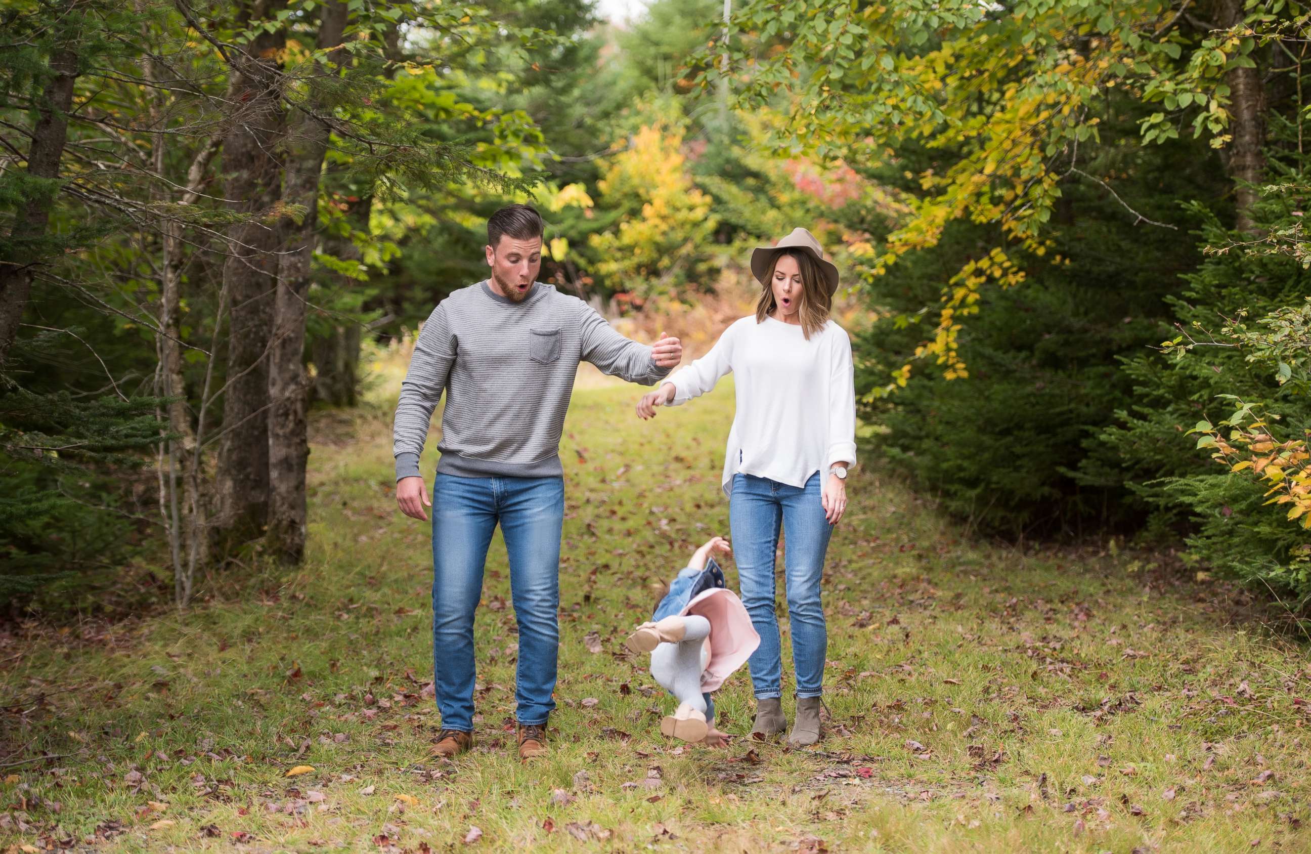 PHOTO: Patrick LeBlanc, Brianna LeBlanc and Reid LeBlanc, 2, of Halifax, Nova Scotia, got lots of laughs on the Internet after this photo was shared of the toddler falling in the midst of a family photo shoot.