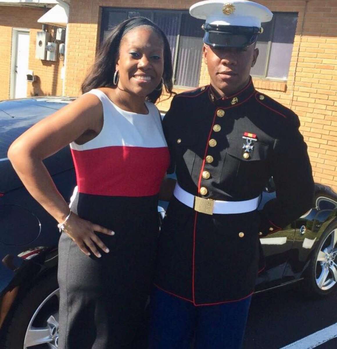 PHOTO: Rekita Lee of Jacksonville, Florida, poses with her son, Tre'Vaughn Lee, a Marine.