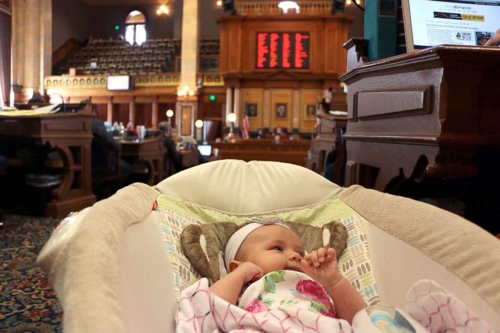 PHOTO: Baby Alma, daughter of Megan Jones, has already become a regular fixture on the House floor. 