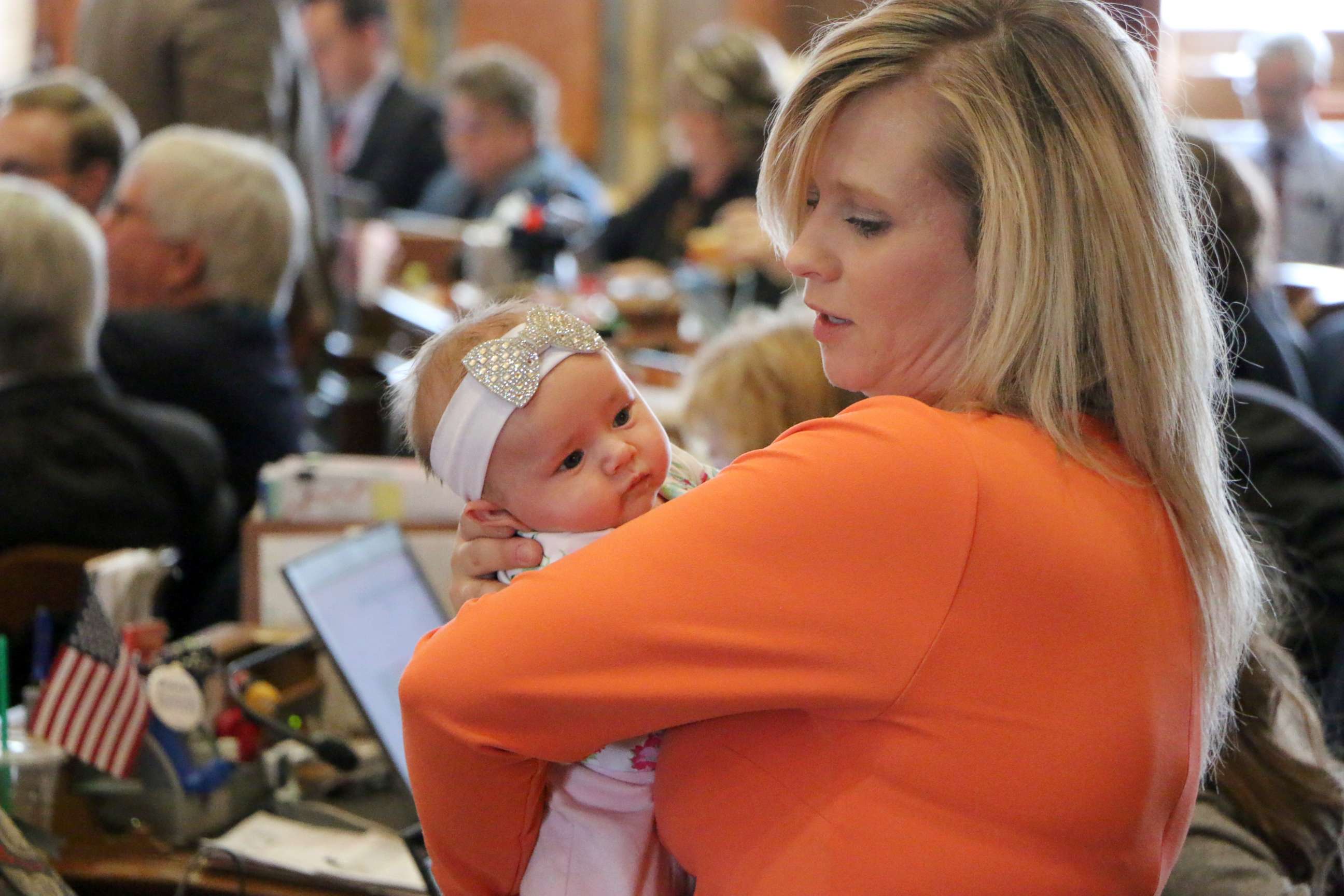PHOTO: Rep. Megan Jones is bringing her newborn baby, Alma, to the Iowa state house each day.
