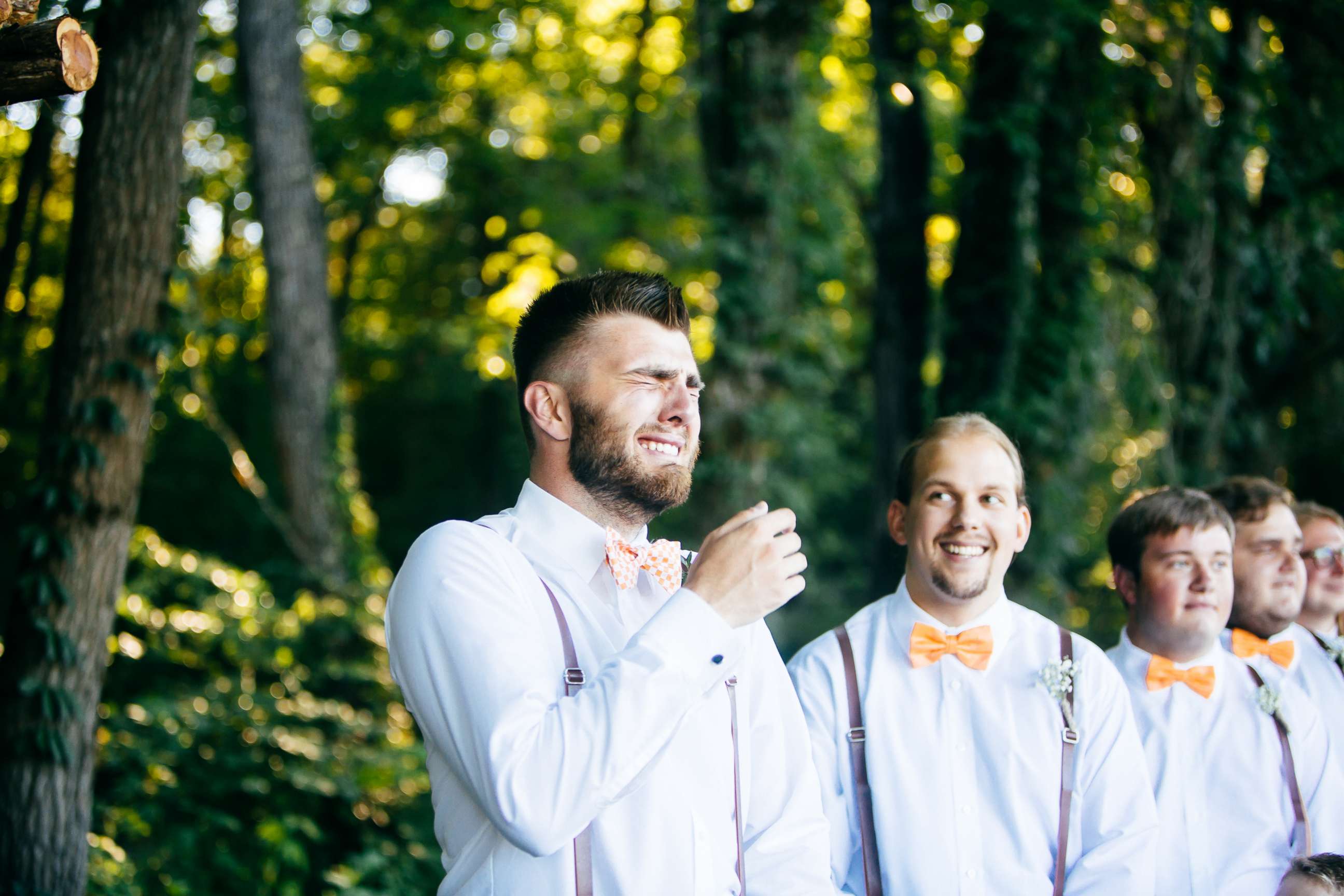 PHOTO: Micah Baker sheds tears of joy as his now wife, Bailey Baker, walks down the aisle at their wedding in Dandridge, Tenn.