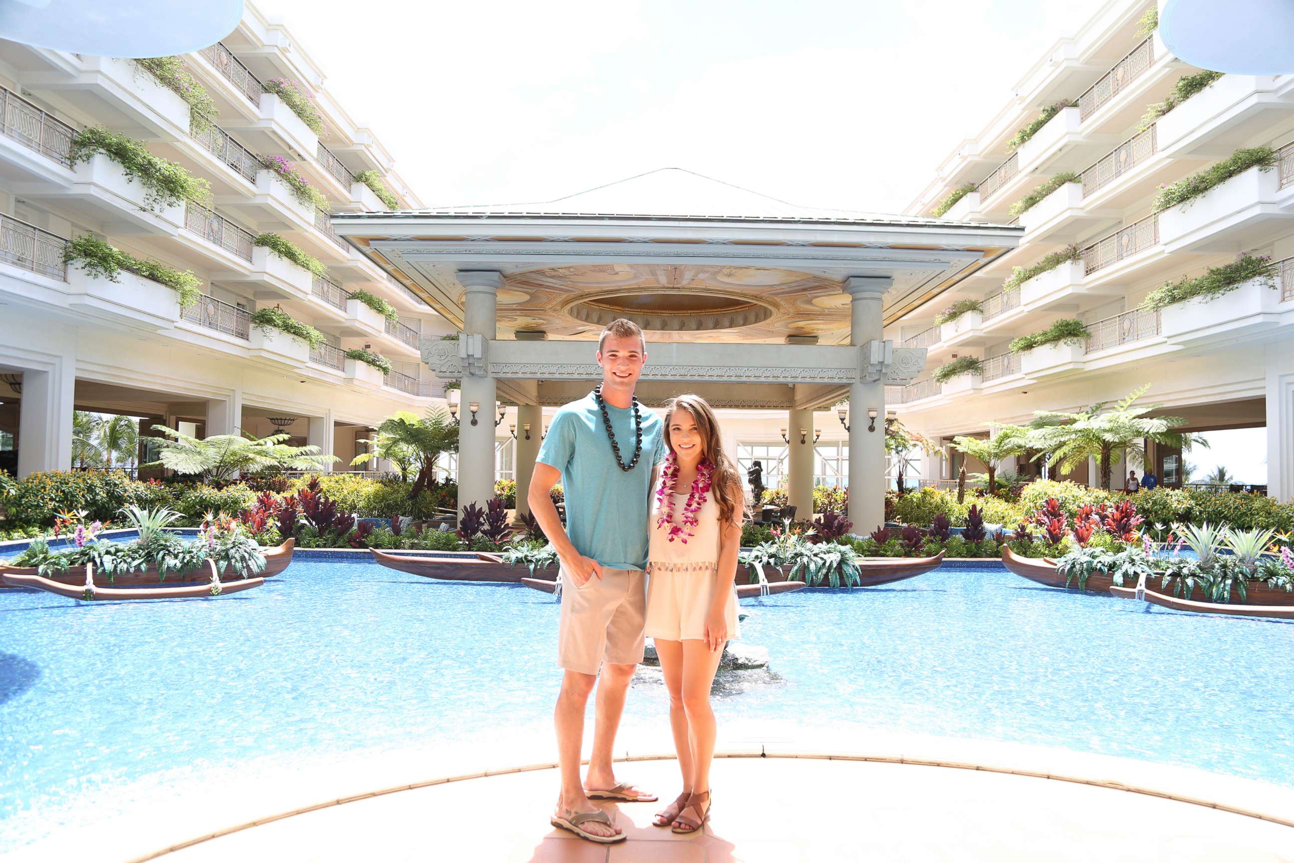 PHOTO: Josh and Michelle in front of the Lucky Mermaid Fountain at the Grand Wailea. 