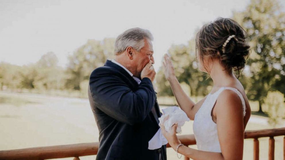 PHOTO: Rick, who asked ABC News not to use his last name, was pictured holding back tears while looking at his daughter Morgan Gompf on her wedding day, June 25, 2016.
