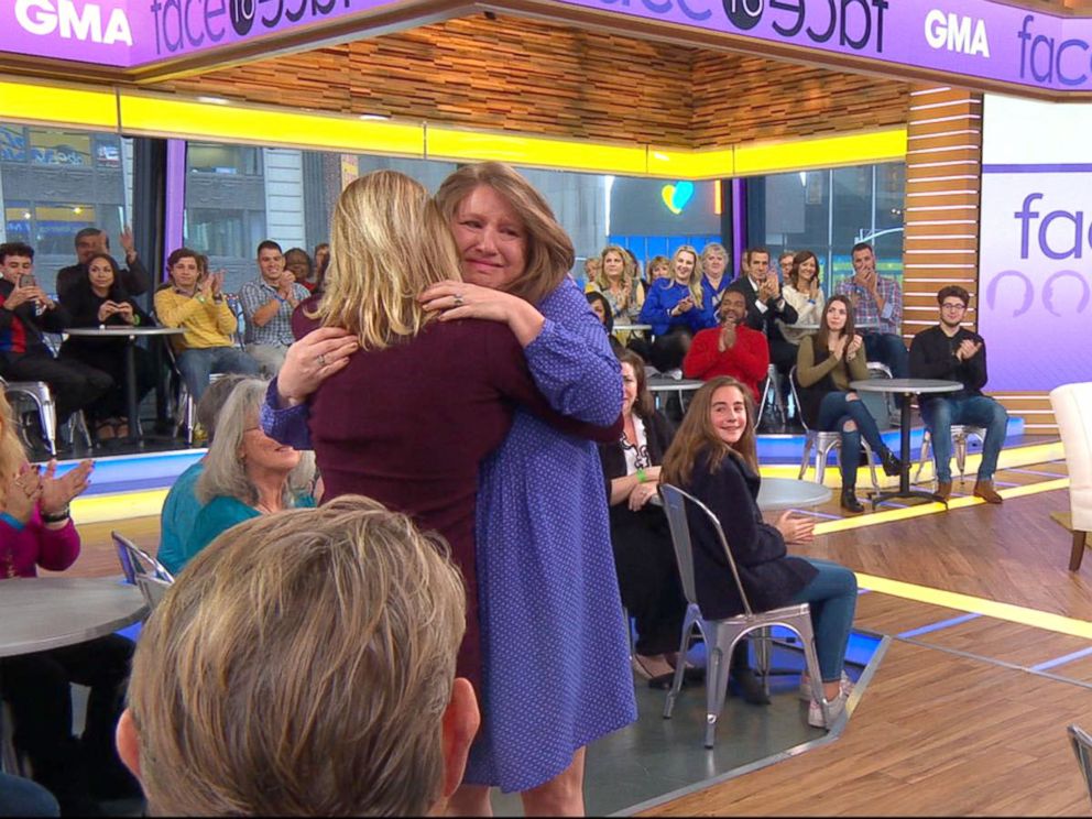 PHOTO: Angie Oracoy met her daughter, Meribeth Blackwell, in person for the first time live on GMA today after giving her baby up for adoption more than 30 years ago.