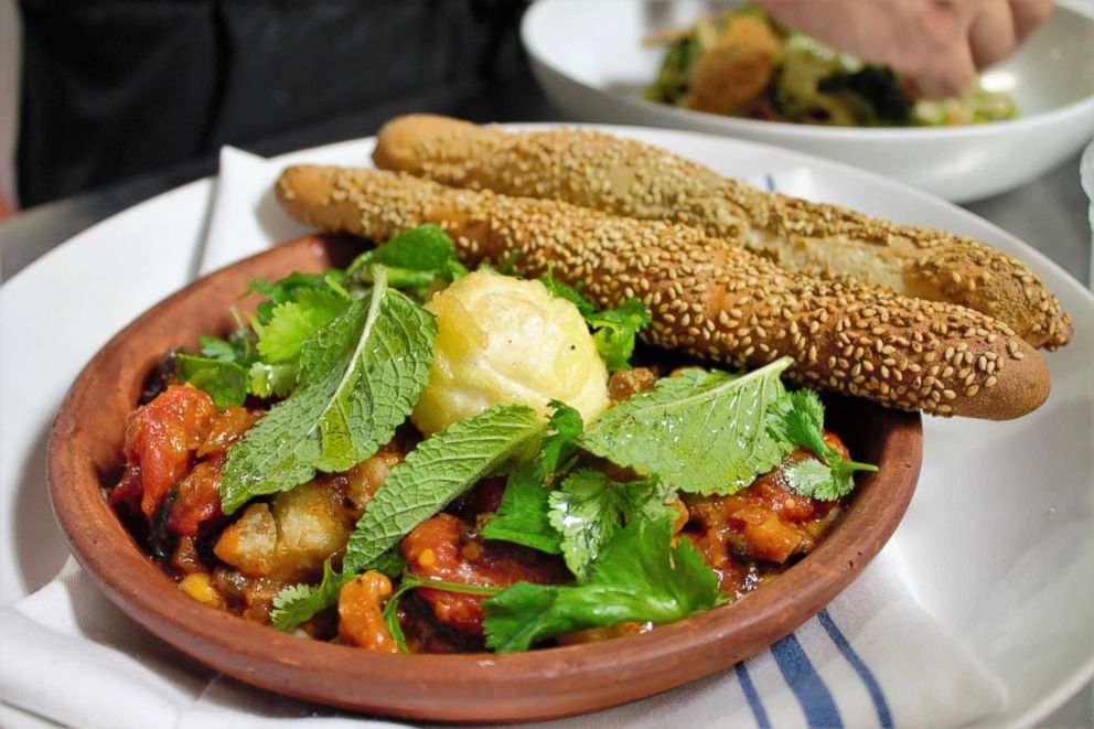 PHOTO: Sweetbread masabach is hummus, soft boiled egg, lamb panchette and fried sweetbread.