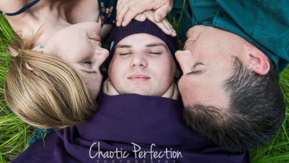 High school sweethearts Rebecca Hayes and David Ward took newborn photos with their 21-year-old son, Clayton Jensvold.