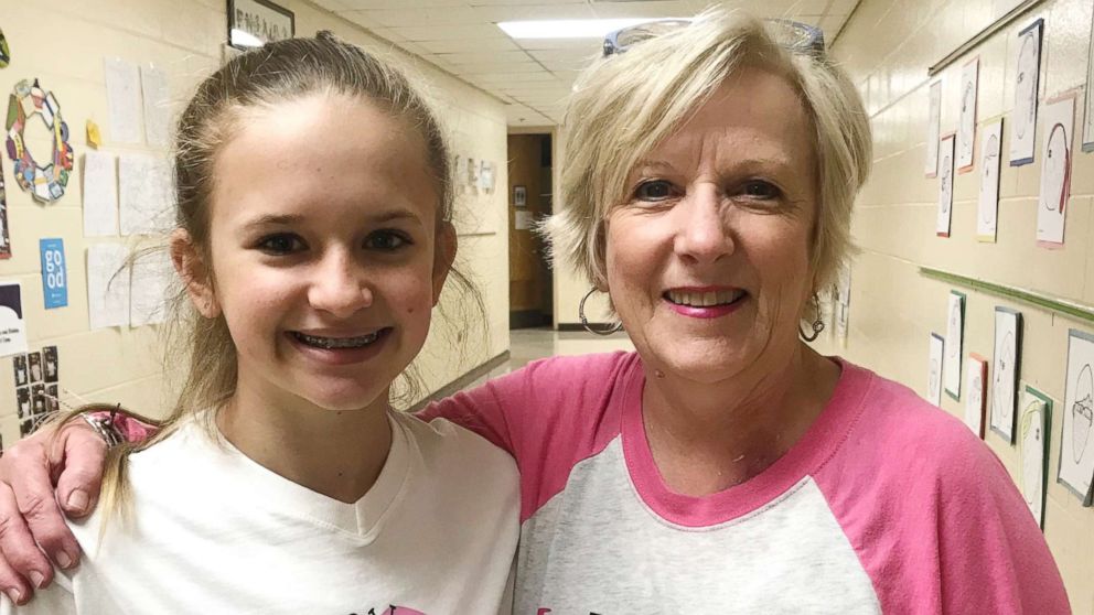 Patricia Cook, head of Union County Elementary School in Georgia, was diagnosed with breast cancer in 2017. Student Jayden Rogers, 11, was one of several students who joined in to help support Cook in her fight.